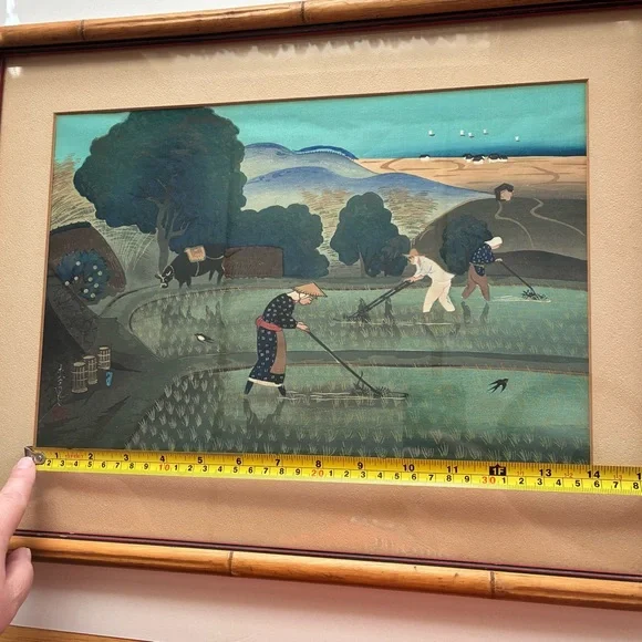 1950s Japanese Woodblock Print by Bakufu Ohno “Weeding Rice” - Picture 10 of 14